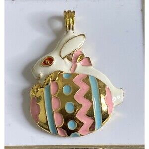Vintage Bergdorf Goodman Enamel Bunny Easter Egg Pendant Goldtone 1995 BG